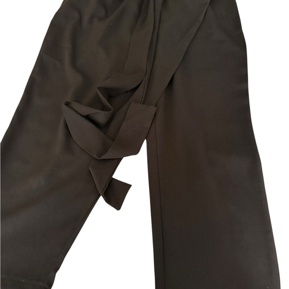 Chic Casual Navy Black Asymmetrical Pants Wrap Shirt - Picture 4 of 5